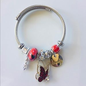 Women's Butterfly Charm Red Sterling Silver sparkly Bracelet